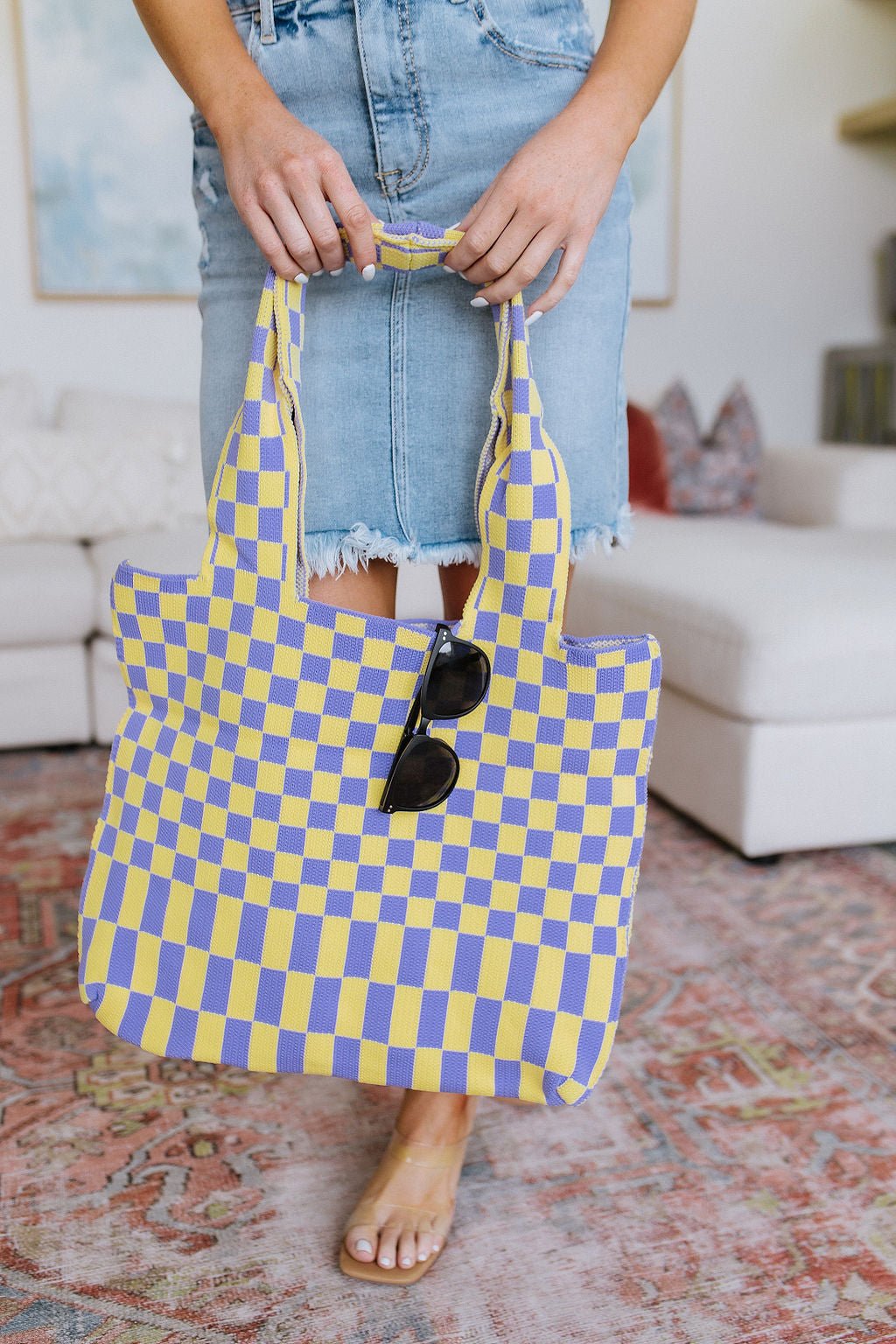 Checkerboard Lazy Wind Big Bag in Lilac & Yellow - Happily Ever Atchison Shop Co.