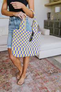 Checkerboard Lazy Wind Big Bag in Lilac & Yellow - Happily Ever Atchison Shop Co.