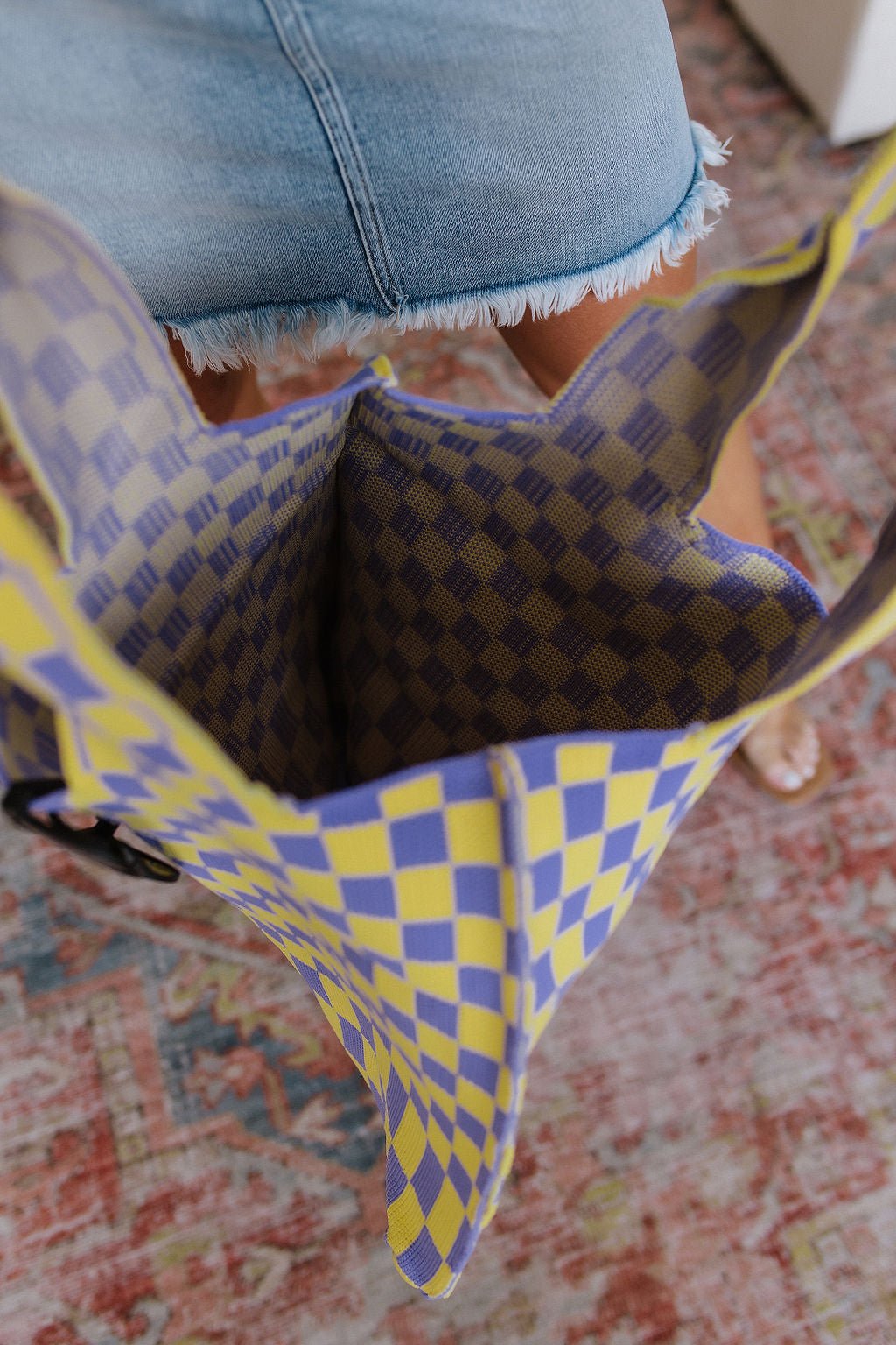 Checkerboard Lazy Wind Big Bag in Lilac & Yellow - Happily Ever Atchison Shop Co.