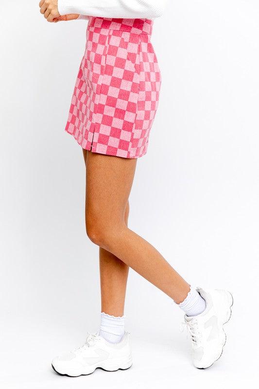 Checkerboard Print Slit Mini Skirt - Happily Ever Atchison Shop Co.
