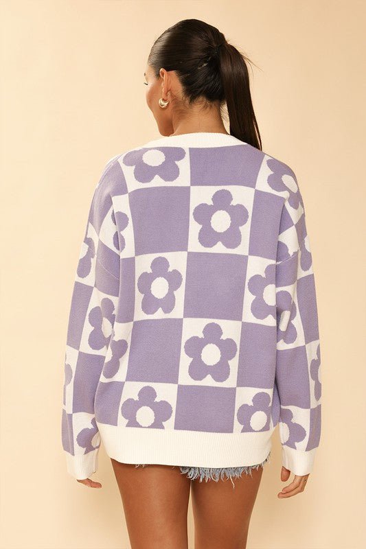 Checkered flower knit cardigan - Happily Ever Atchison Shop Co.