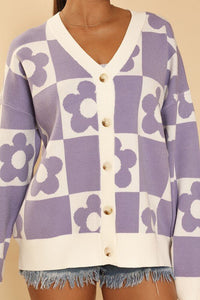 Checkered flower knit cardigan - Happily Ever Atchison Shop Co.