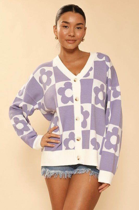 Checkered flower knit cardigan - Happily Ever Atchison Shop Co.