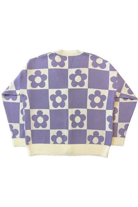 Checkered flower knit cardigan - Happily Ever Atchison Shop Co.