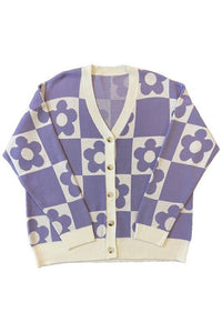 Checkered flower knit cardigan - Happily Ever Atchison Shop Co.