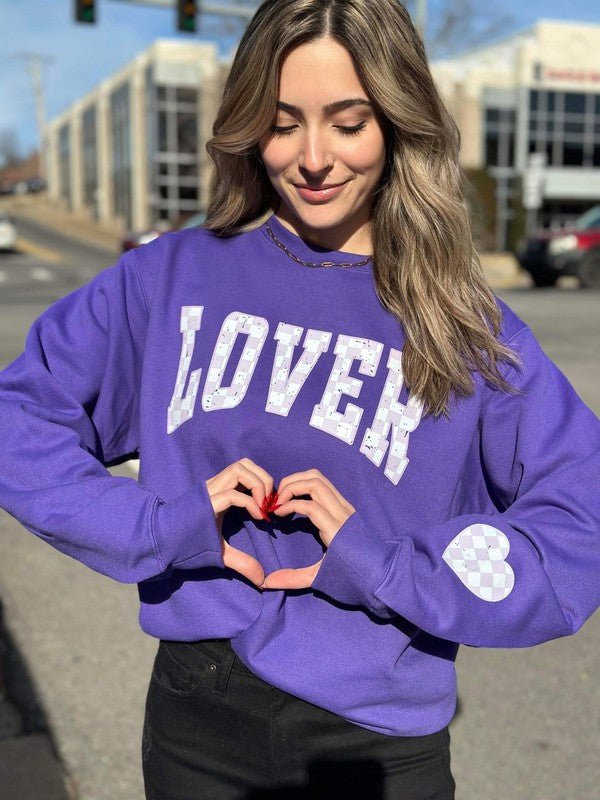 Checkered Lover Heart Sleeve Sweatshirt - Happily Ever Atchison Shop Co.