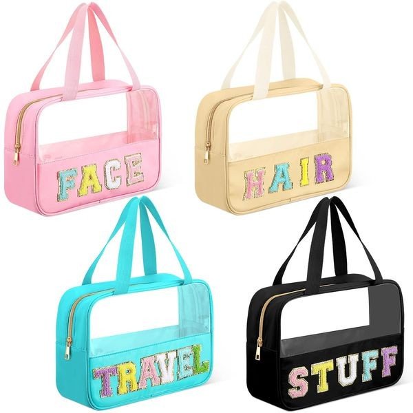 Chenille Letter Clear Travel Bag Luggage Makeup - Happily Ever Atchison Shop Co.