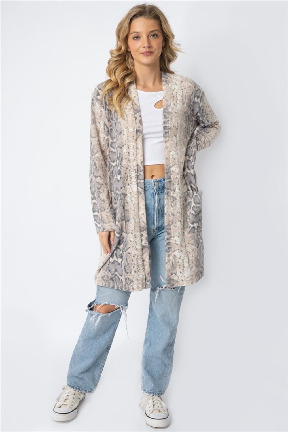 Cherish Apparel Animal Print Flannel Open Front Longline Cardigan - Happily Ever Atchison Shop Co.