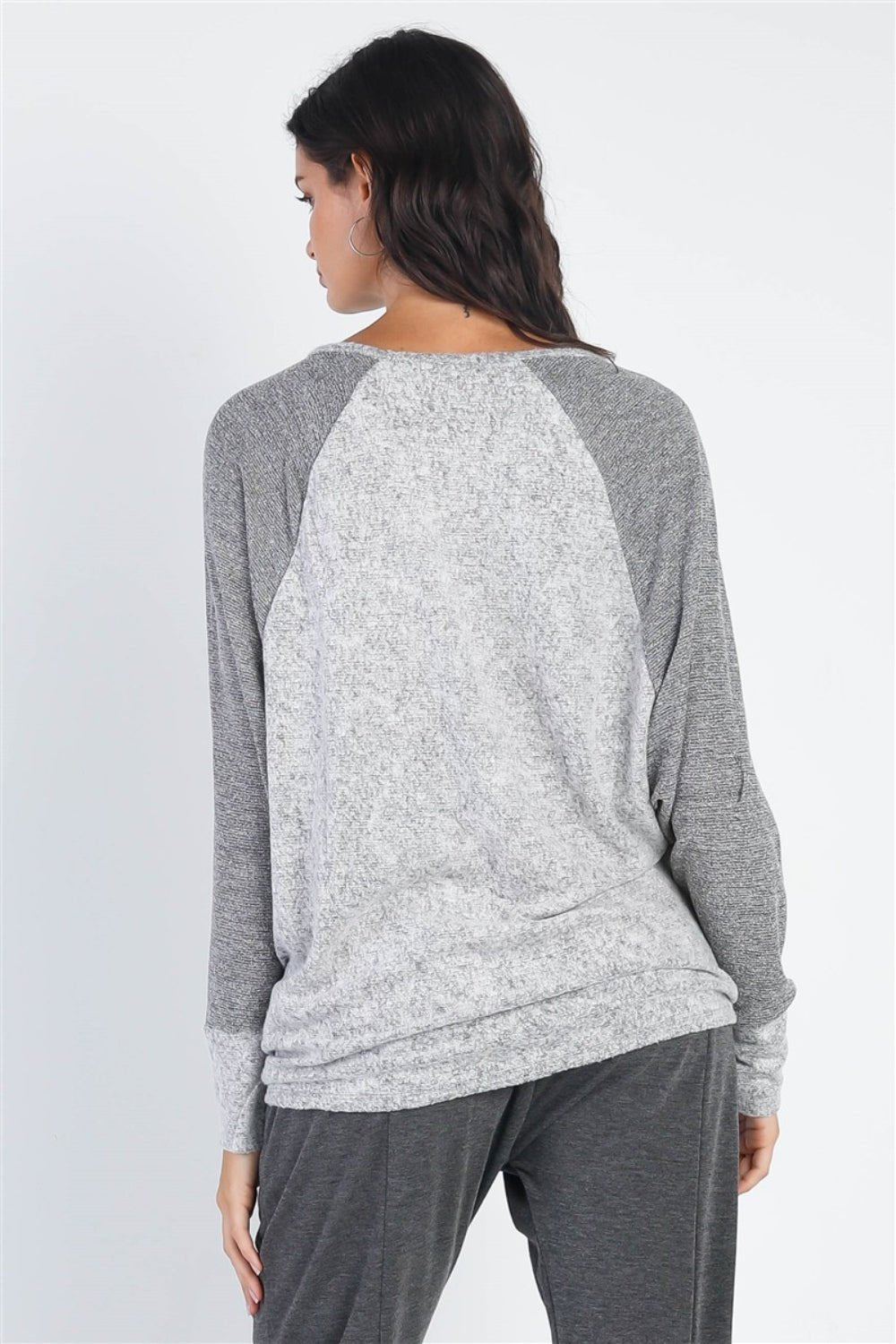 Cherish Apparel Round Neck Long Sleeve Contrast Top - Happily Ever Atchison Shop Co.