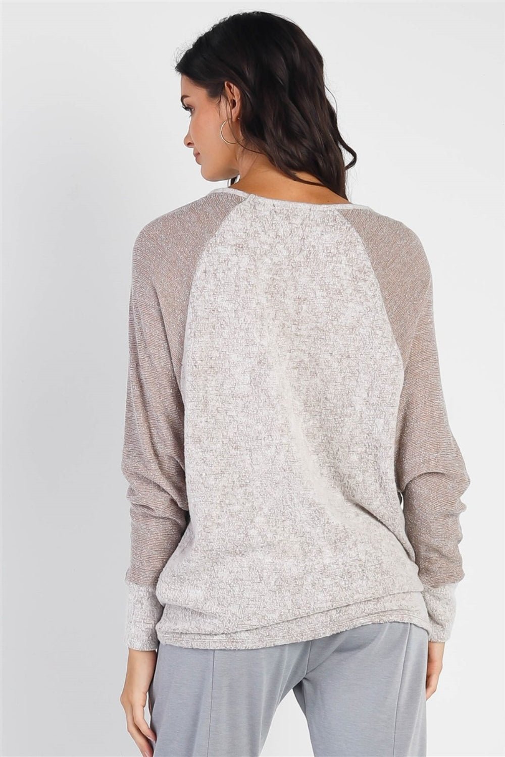 Cherish Apparel Round Neck Long Sleeve Contrast Top - Happily Ever Atchison Shop Co.