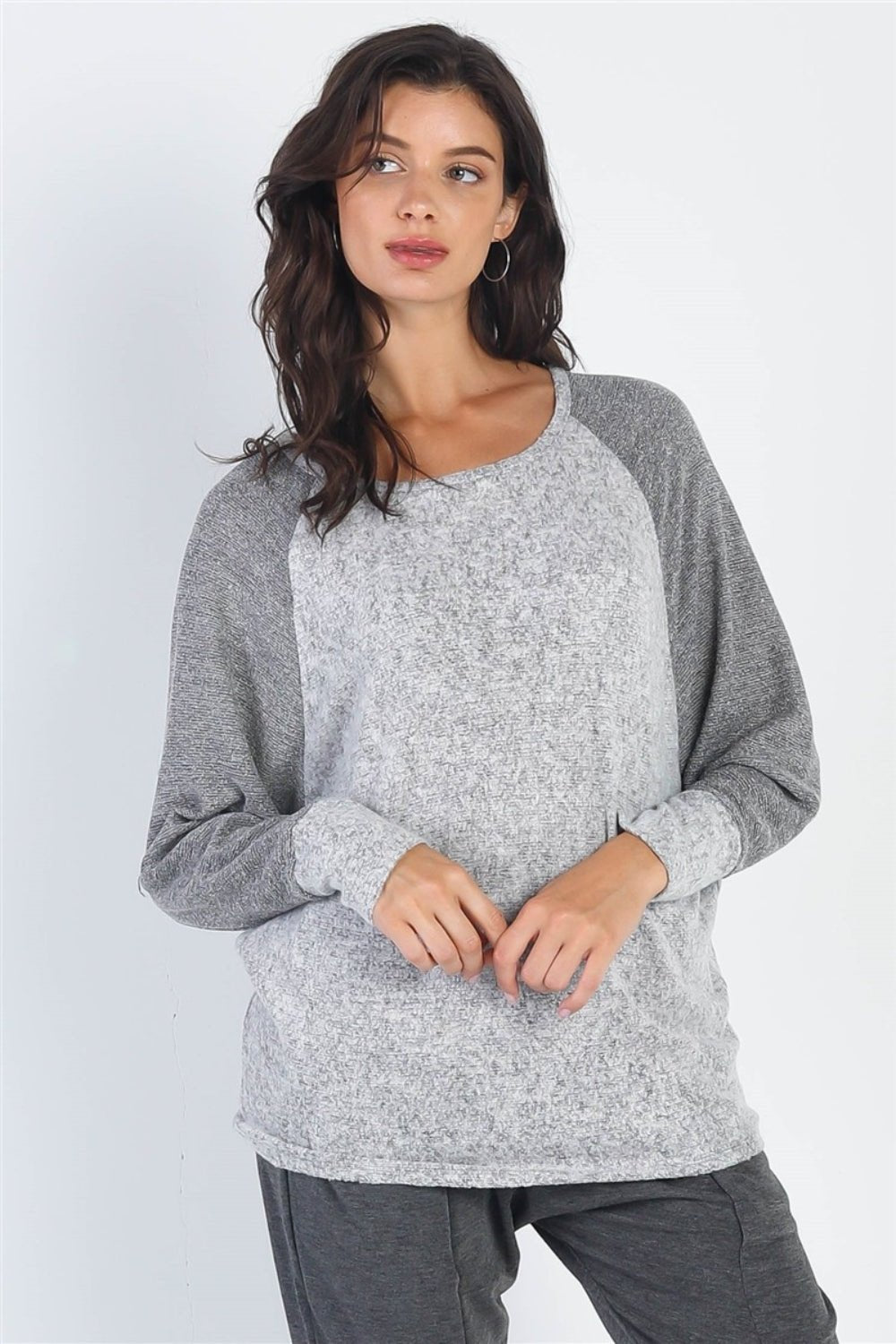 Cherish Apparel Round Neck Long Sleeve Contrast Top - Happily Ever Atchison Shop Co.