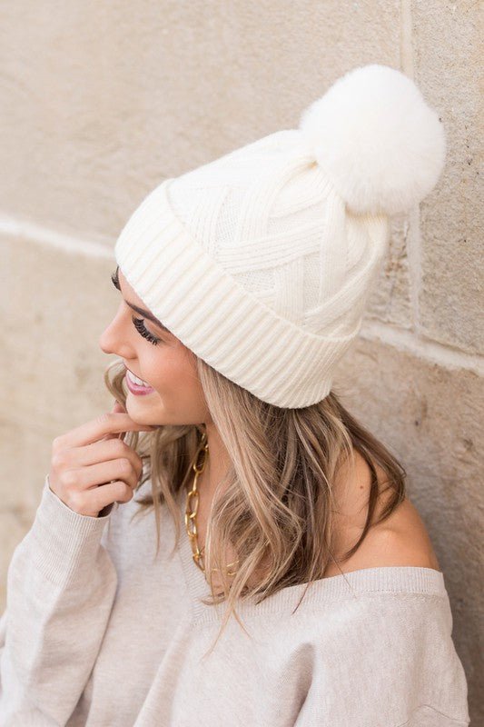 Chunky Knit Fur Pom Beanie - Happily Ever Atchison Shop Co.