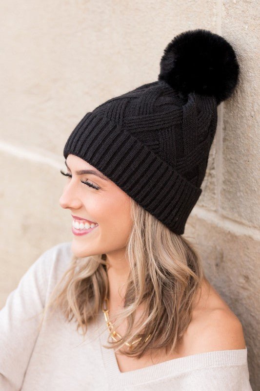 Chunky Knit Fur Pom Beanie - Happily Ever Atchison Shop Co.