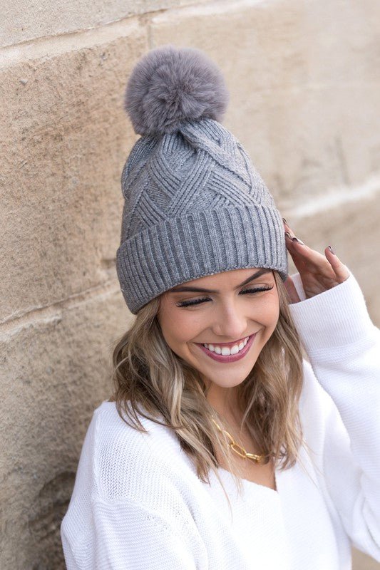 Chunky Knit Fur Pom Beanie - Happily Ever Atchison Shop Co.