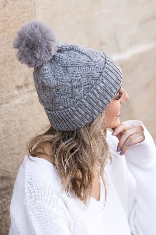 Chunky Knit Fur Pom Beanie - Happily Ever Atchison Shop Co.