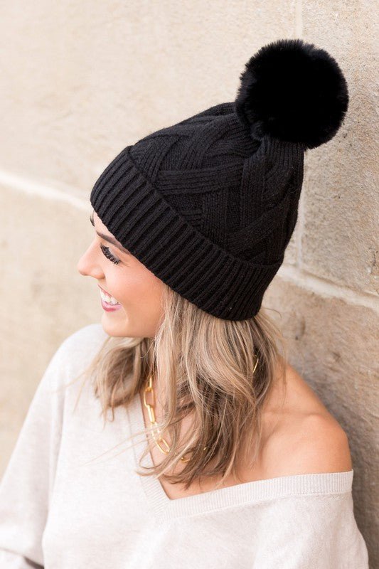 Chunky Knit Fur Pom Beanie - Happily Ever Atchison Shop Co.