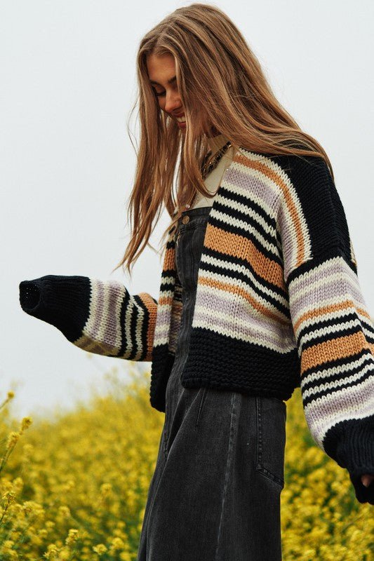 Chunky Knit Multi-Striped Open Sweater Cardigan - Happily Ever Atchison Shop Co.