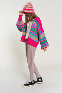 Chunky Knit Multi-Striped Open Sweater Cardigan - Happily Ever Atchison Shop Co.