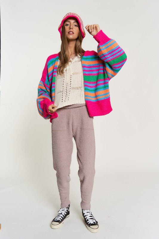 Chunky Knit Multi-Striped Open Sweater Cardigan - Happily Ever Atchison Shop Co.