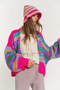 Chunky Knit Multi-Striped Open Sweater Cardigan - Happily Ever Atchison Shop Co.