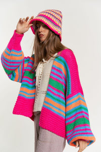 Chunky Knit Multi-Striped Open Sweater Cardigan - Happily Ever Atchison Shop Co.