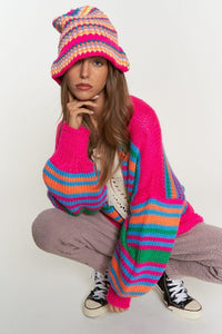 Chunky Knit Multi-Striped Open Sweater Cardigan - Happily Ever Atchison Shop Co.