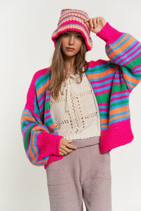 Chunky Knit Multi-Striped Open Sweater Cardigan - Happily Ever Atchison Shop Co.