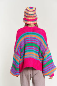 Chunky Knit Multi-Striped Open Sweater Cardigan - Happily Ever Atchison Shop Co.