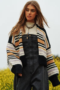 Chunky Knit Multi-Striped Open Sweater Cardigan - Happily Ever Atchison Shop Co.