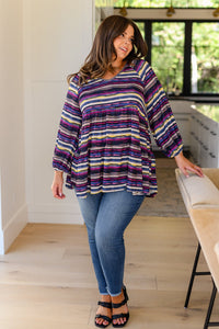 Circle Back Striped V-Neck Top - Happily Ever Atchison Shop Co.