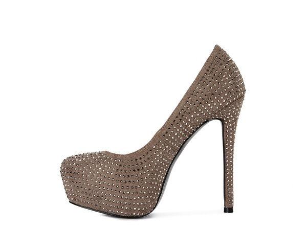 CLARISSE Diamante Faux Suede high Heeled Pumps - Happily Ever Atchison Shop Co.