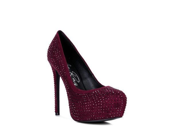 CLARISSE Diamante Faux Suede high Heeled Pumps - Happily Ever Atchison Shop Co.