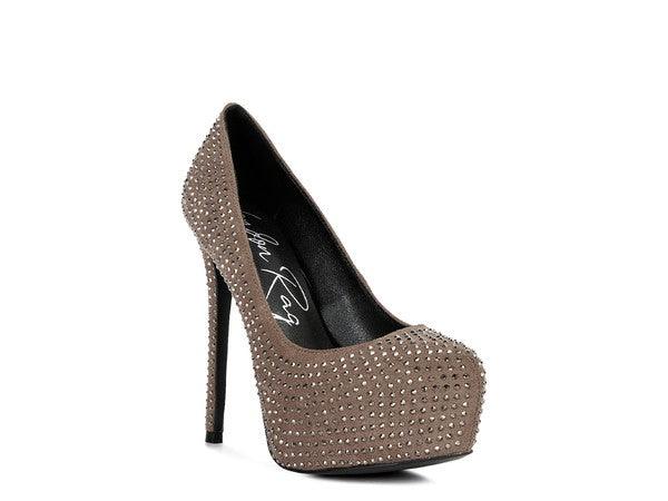 CLARISSE Diamante Faux Suede high Heeled Pumps - Happily Ever Atchison Shop Co.