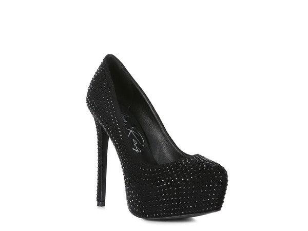 CLARISSE Diamante Faux Suede high Heeled Pumps - Happily Ever Atchison Shop Co.