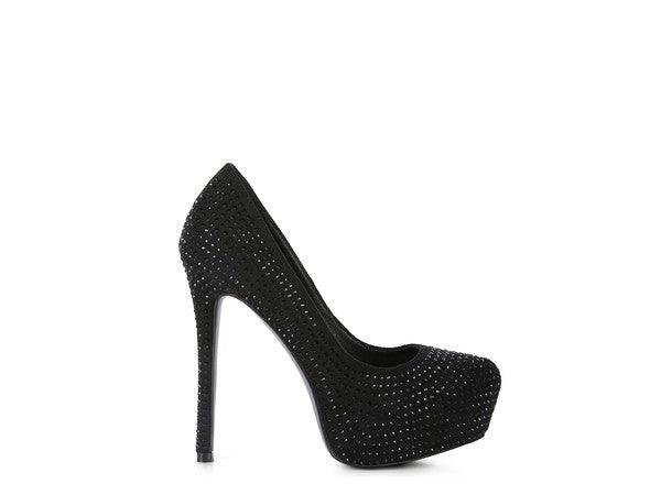 CLARISSE Diamante Faux Suede high Heeled Pumps - Happily Ever Atchison Shop Co.