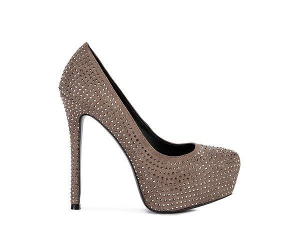 CLARISSE Diamante Faux Suede high Heeled Pumps - Happily Ever Atchison Shop Co.