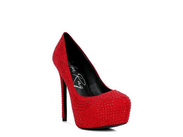 CLARISSE Diamante Faux Suede high Heeled Pumps - Happily Ever Atchison Shop Co.