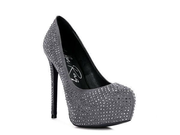 CLARISSE Diamante Faux Suede high Heeled Pumps - Happily Ever Atchison Shop Co.