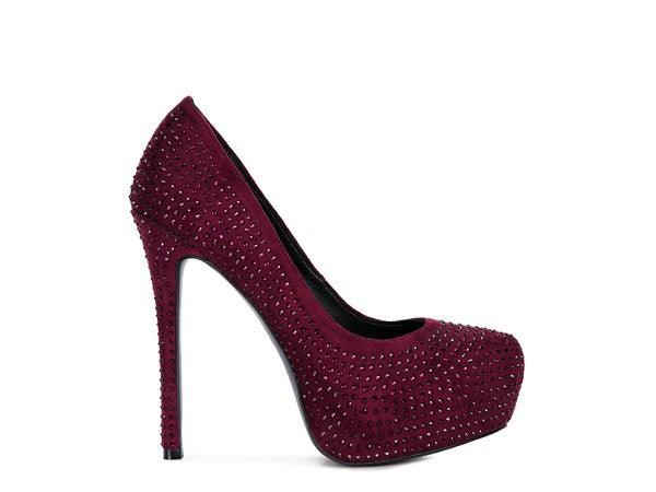 CLARISSE Diamante Faux Suede high Heeled Pumps - Happily Ever Atchison Shop Co.