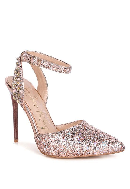 Cloriss Embellished Glitter Stiletto Sandals - Happily Ever Atchison Shop Co.