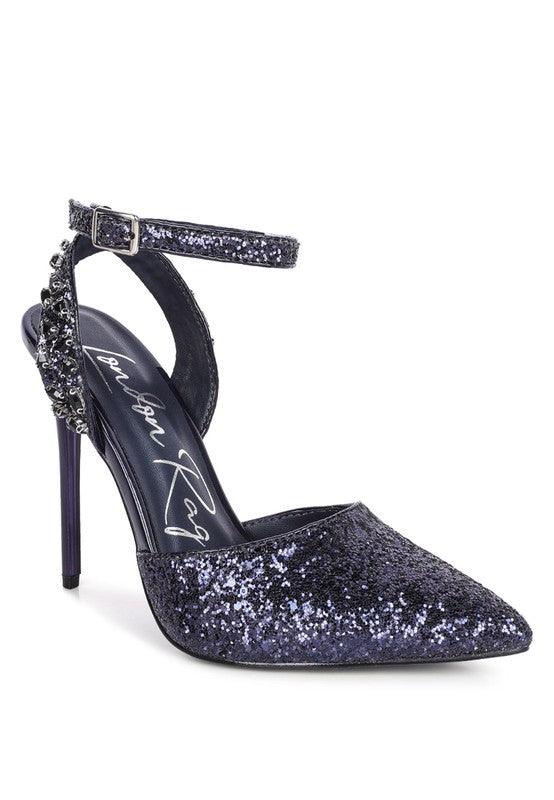 Cloriss Embellished Glitter Stiletto Sandals - Happily Ever Atchison Shop Co.