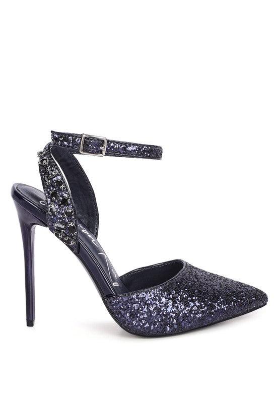 Cloriss Embellished Glitter Stiletto Sandals - Happily Ever Atchison Shop Co.