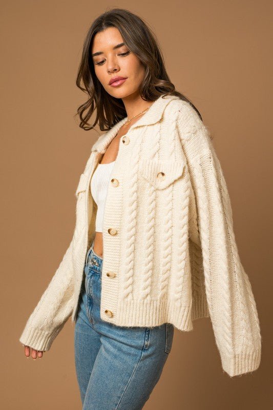 Collared Cable Sweater Cardigan - Happily Ever Atchison Shop Co.