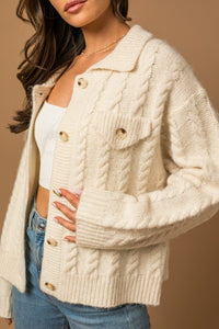 Collared Cable Sweater Cardigan - Happily Ever Atchison Shop Co.