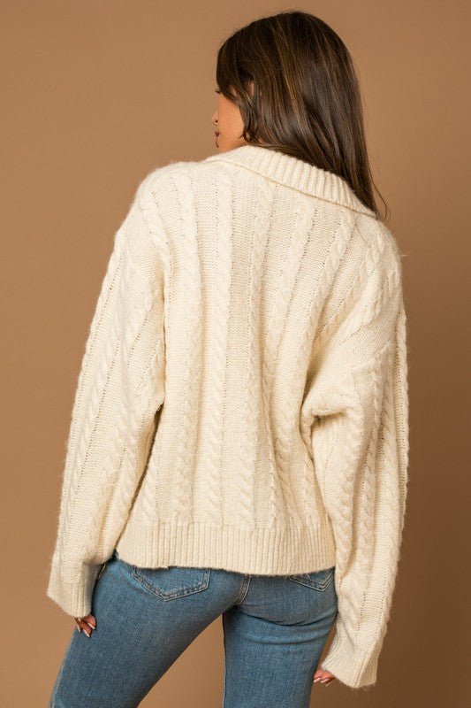 Collared Cable Sweater Cardigan - Happily Ever Atchison Shop Co.