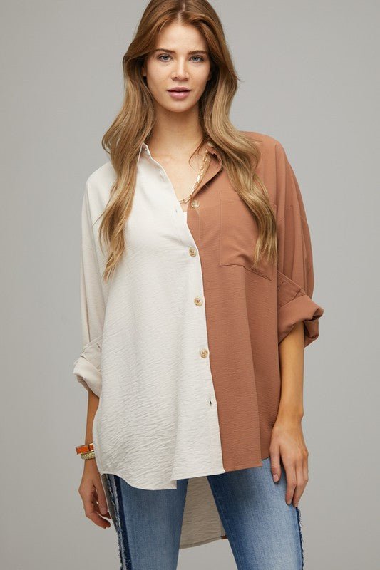 Color Block Button Down Shirt - Happily Ever Atchison Shop Co.