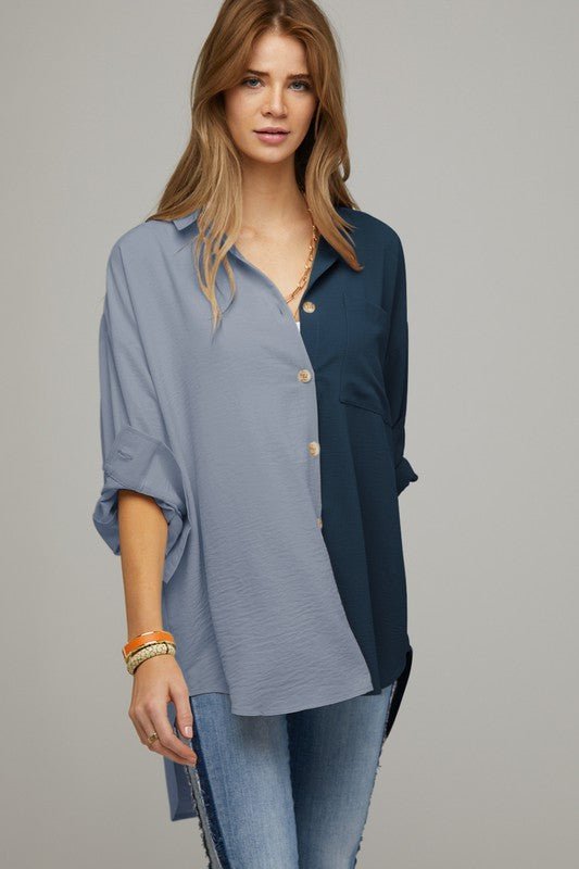 Color Block Button Down Shirt - Happily Ever Atchison Shop Co.