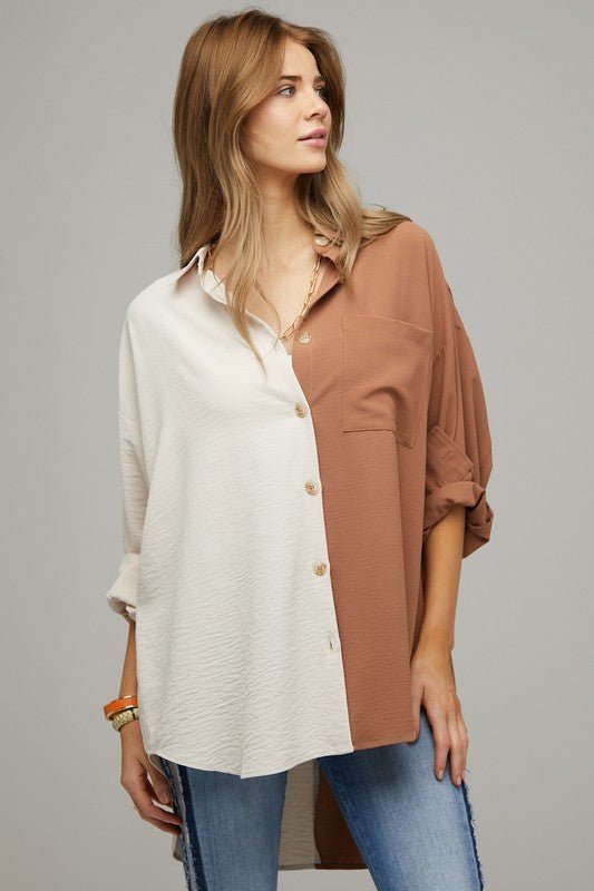 Color Block Button Down Shirt - Happily Ever Atchison Shop Co.