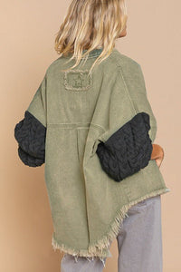 Contrast Sweater Sleeve Button Down Shacket - Happily Ever Atchison Shop Co.