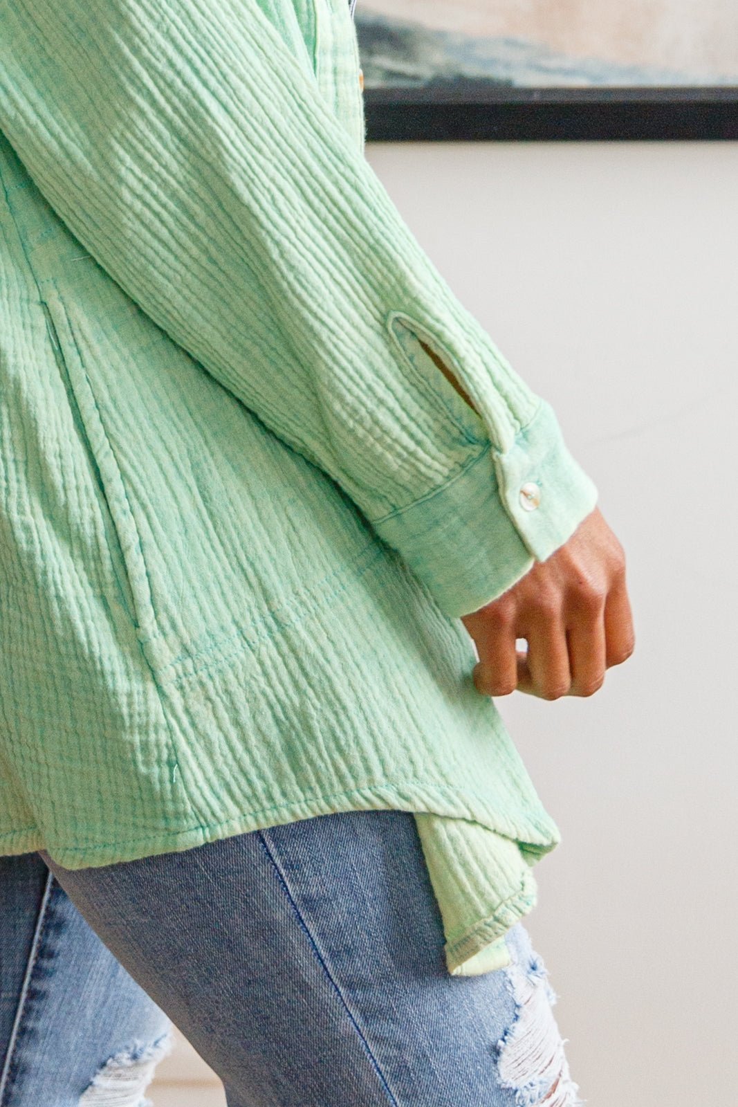 Corey Button Up Top In Vintage Green - Happily Ever Atchison Shop Co.